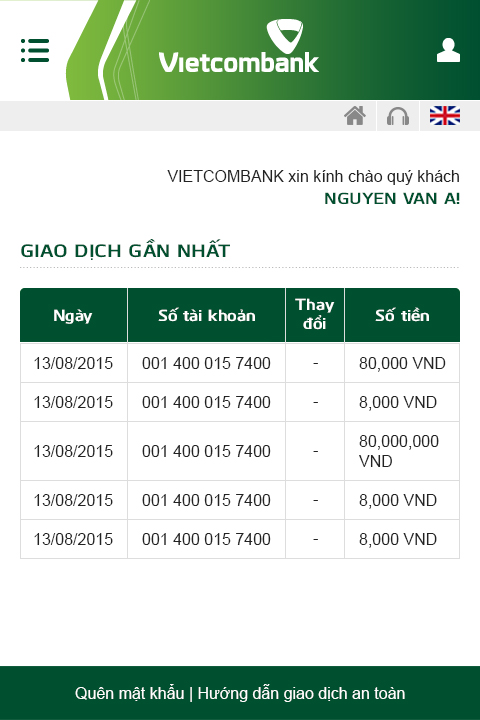 Giao diện internet banking 2