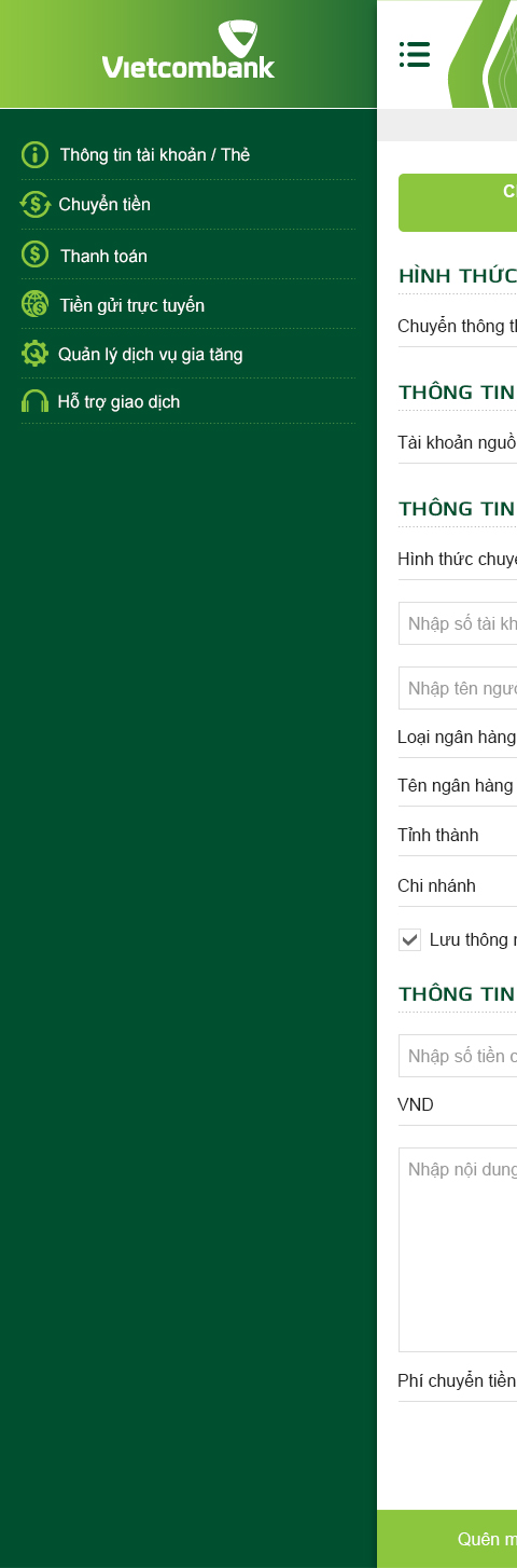 Giao diện internet banking 1